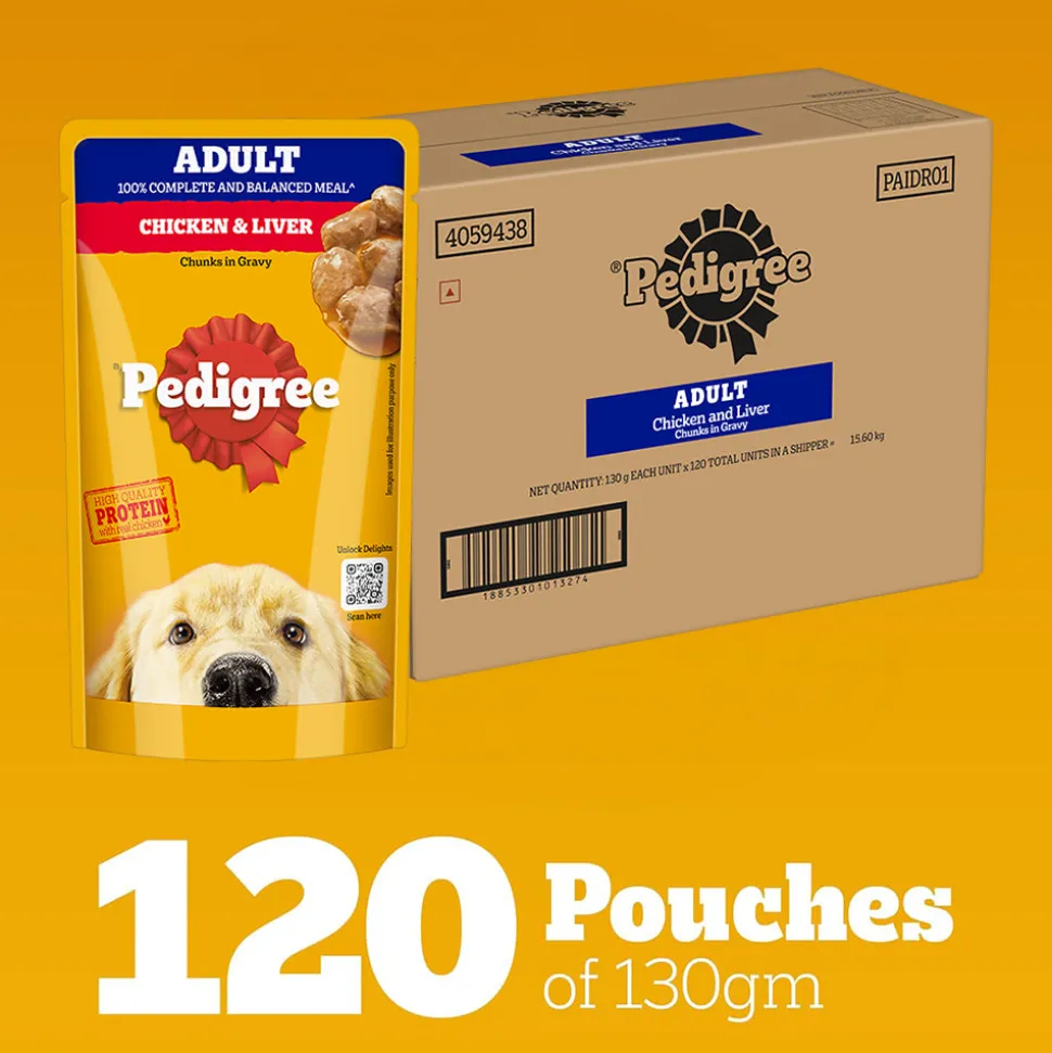 Pedigree Chicken & Liver Chunks In Gravy Adult Dog Wet Food - 130 g