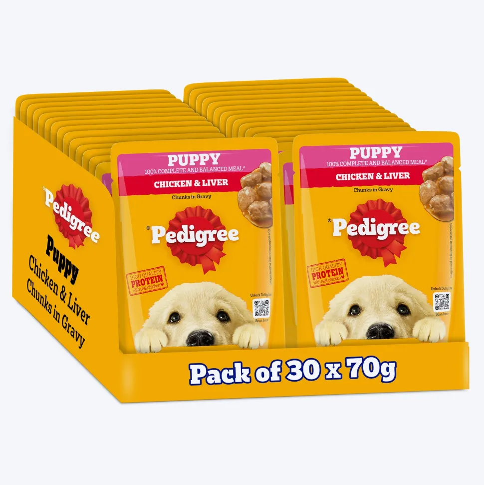 Pedigree Chicken & Liver Chunks in Gravy Wet Puppy Food - 70 g packs