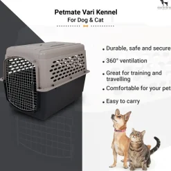 Petmate Vari Kennel Pet Carrier Bleached Linen & Black For Dogs & Cats - 36 X 23 X 15 inch