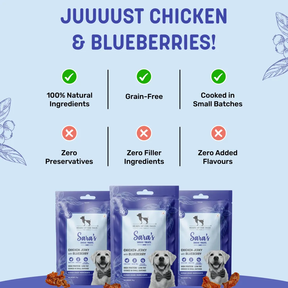 Sara's Dehydrated Chicken Jerky with Blueberry Dog Treats 70g
