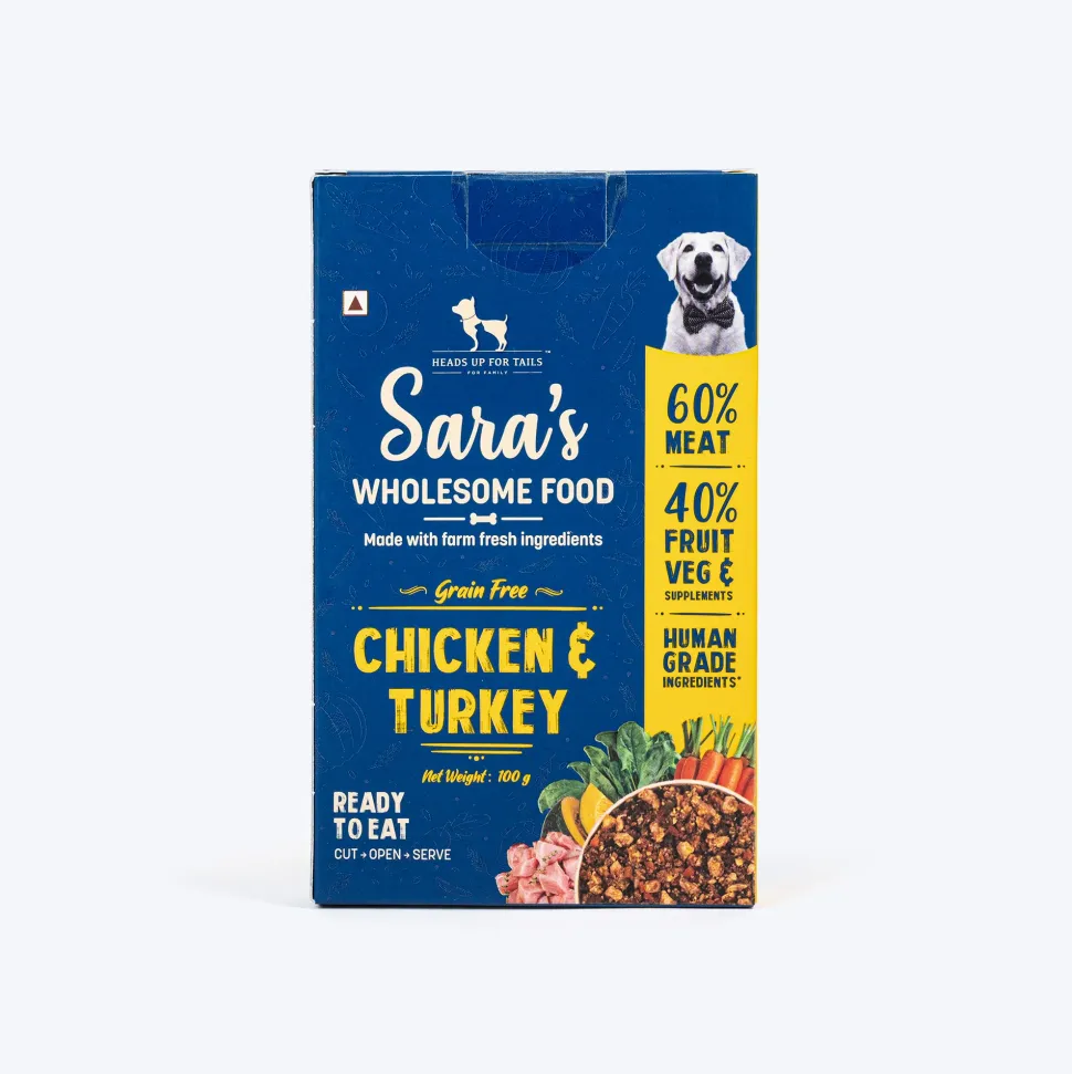 Sara's Wholesome Classic Chicken & Brown Rice and Grain-Free Turkey Combo Dog Food - 2x100 gm