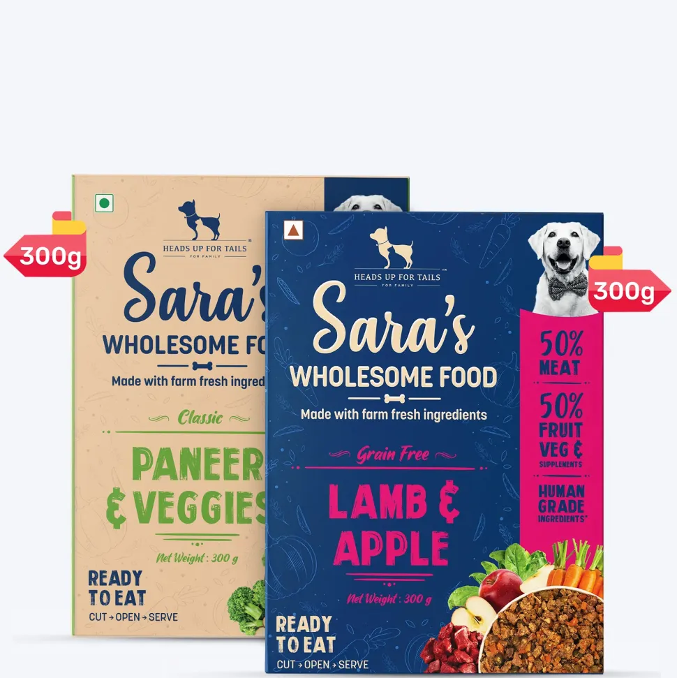 Sara's Wholesome Food Classic Paneer & Veggies and Grain-Free Lamb & Apple Combo - 2x300 gm