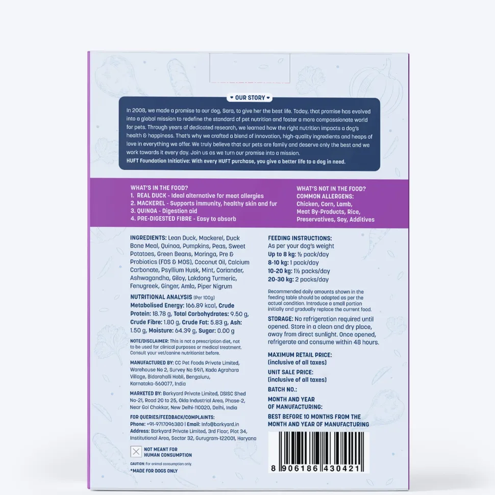 Sara's Wholesome Hypoallergenic Duck & Quinoa Wet Dog Food