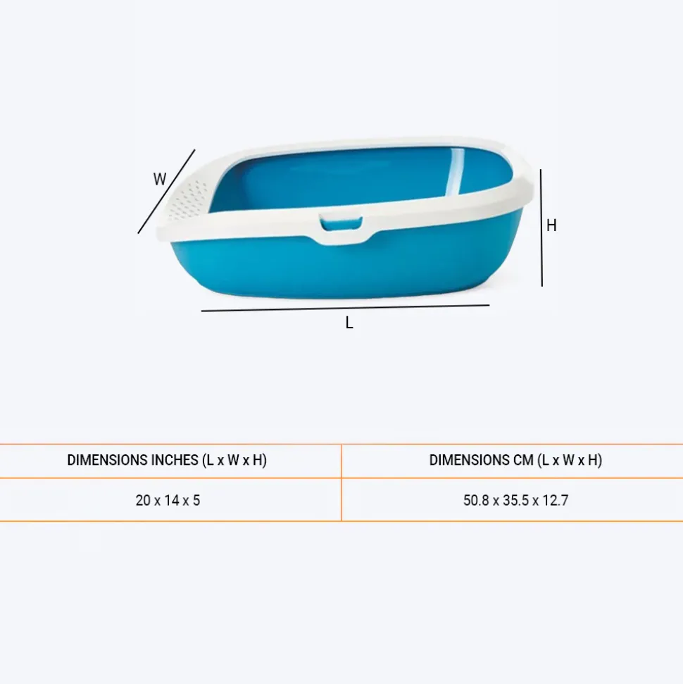 Savic Gizmo Cat Litter Tray with Rim - Blue - 20 x 14 x 5 Inches