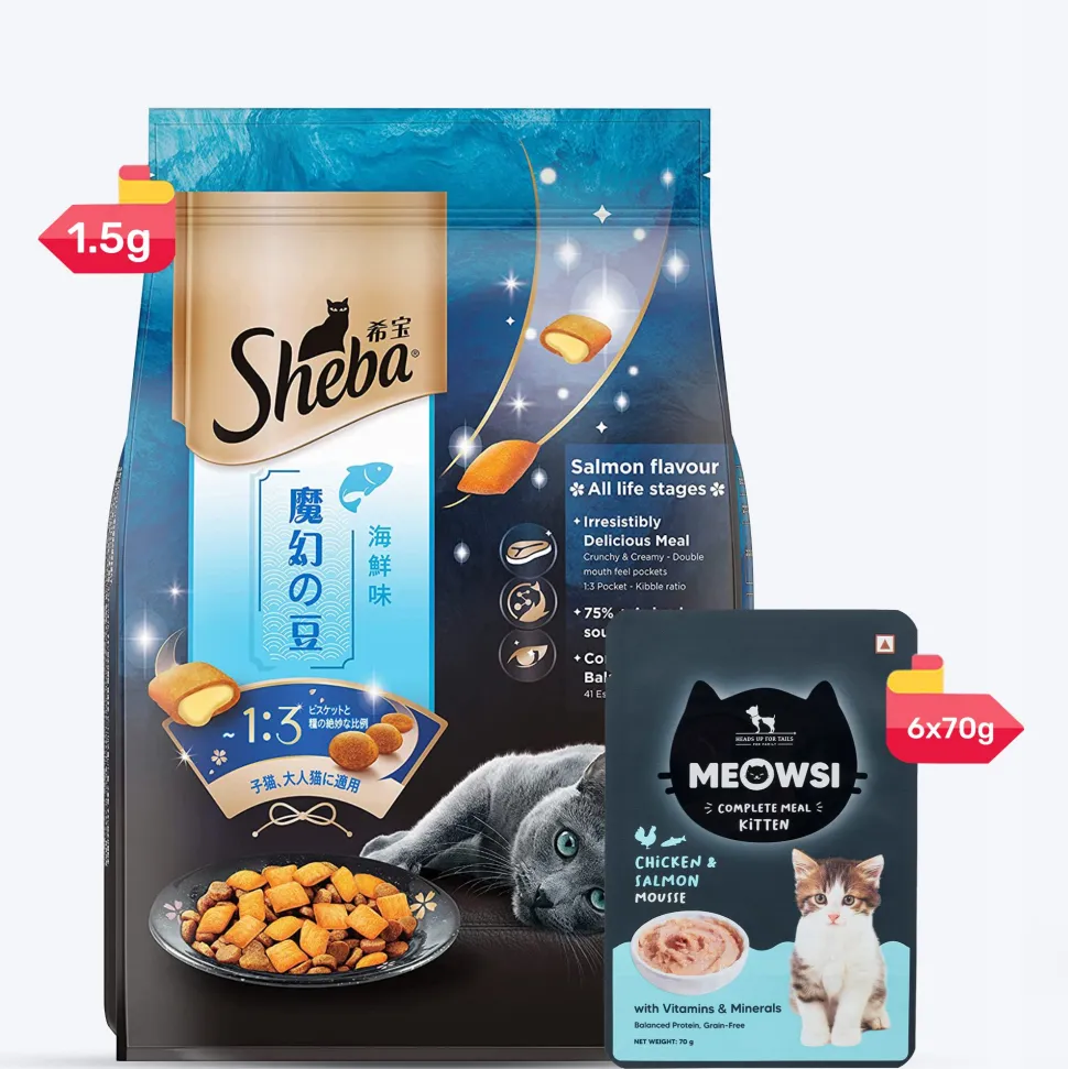 Sheba Kitten & Adult, Salmon Flavour Irresistible Dry Cat Food - 1.5 kg