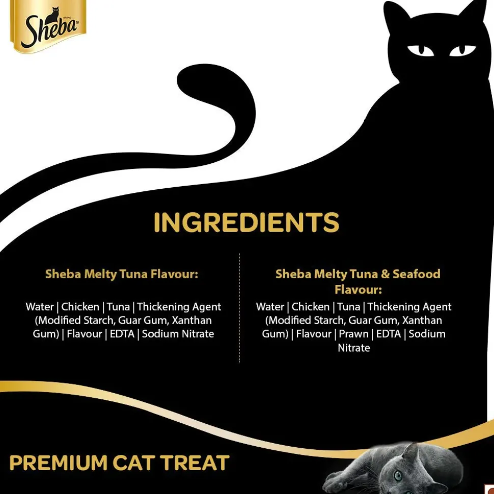 Sheba Melty Premium Maguro Selection Tuna and Tuna & Prawn Flavors Lickable Creamy Cat Treat - 48 gm Packs