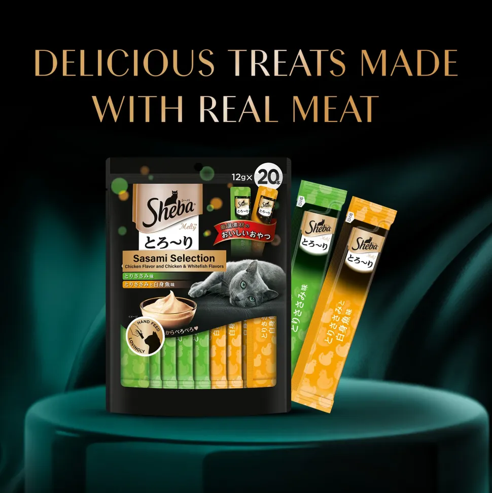 Sheba Melty Sasami Selection Chicken & Chicken & Whitefish Flavors Cat Treats - 240 gm (20 x 12gm)