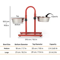 SUPER Premium Range U Shaped Double Diner Stand With Steel Dog Bowl Inserts - Red