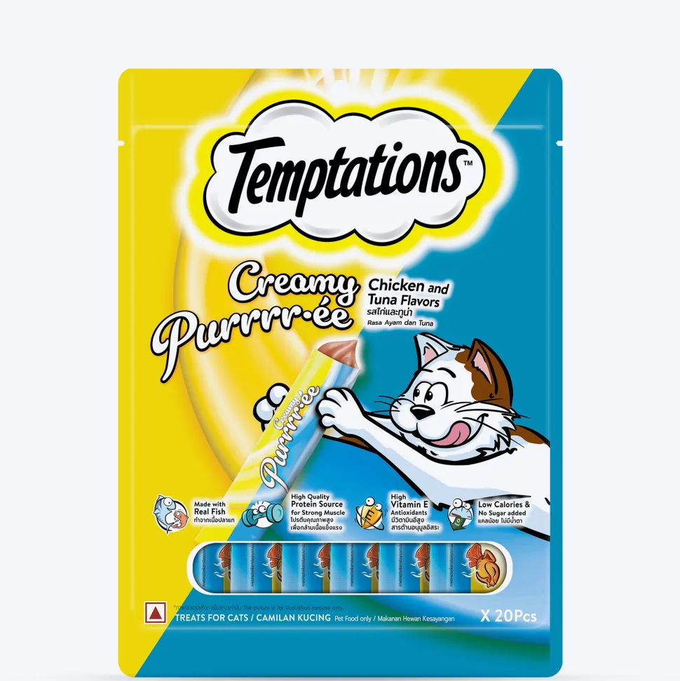 Temptations Creamy Purrrr-ee Chicken & Tuna Flavors Cat Treats - 240 gm (20 x 12gm)