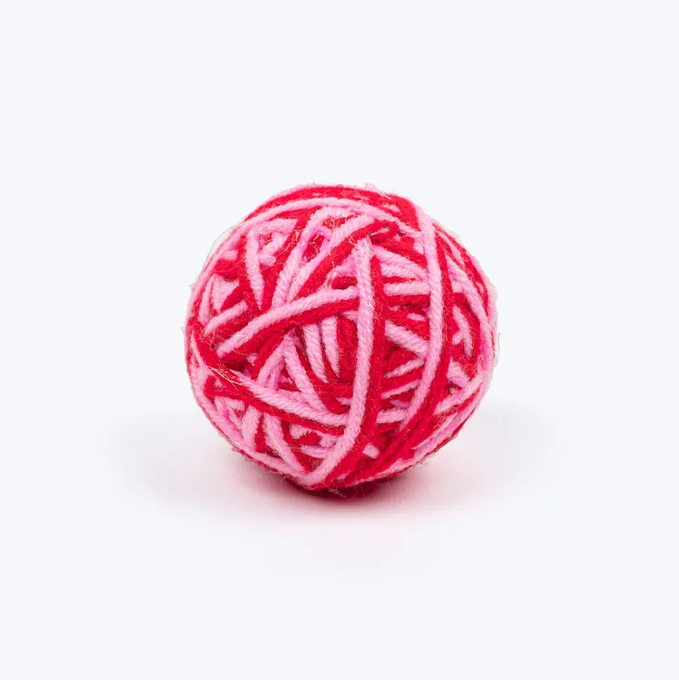 TLC Knotty Rattle Ball Interactive Toy For Cat - Red & Pink