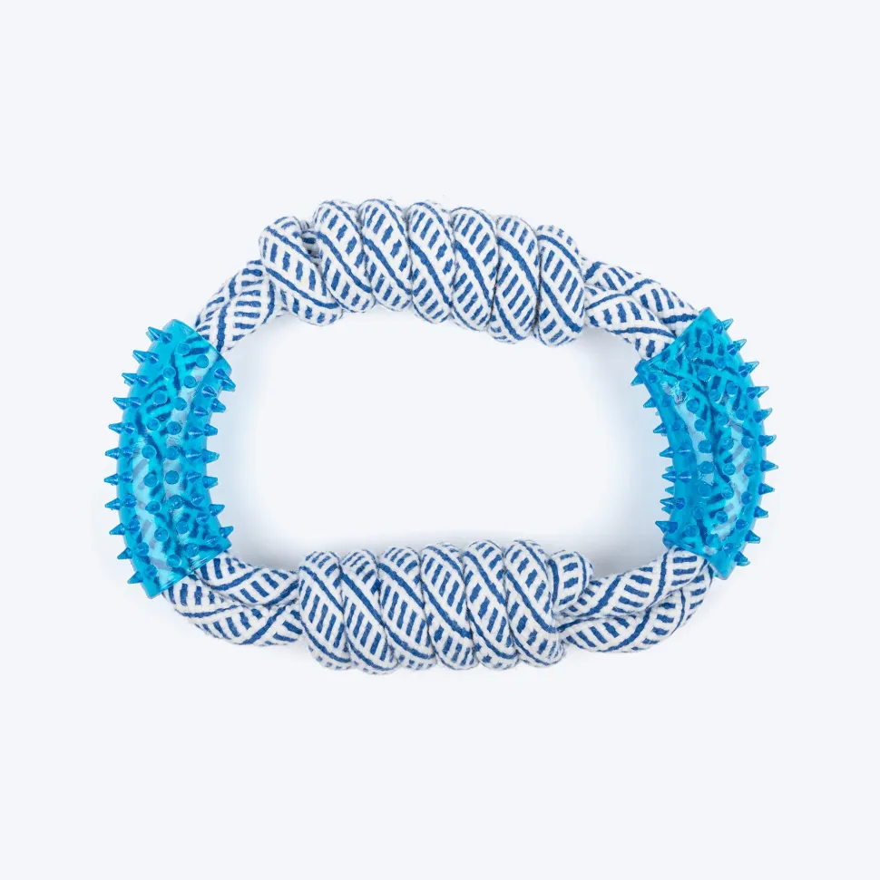 TLC Rope & Spiny Handles Rope Toy For Dog - Navy & White