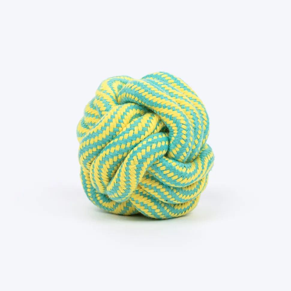 TLC Tug Knot Ball Rope Toy For Dog - Yellow & Turquoise