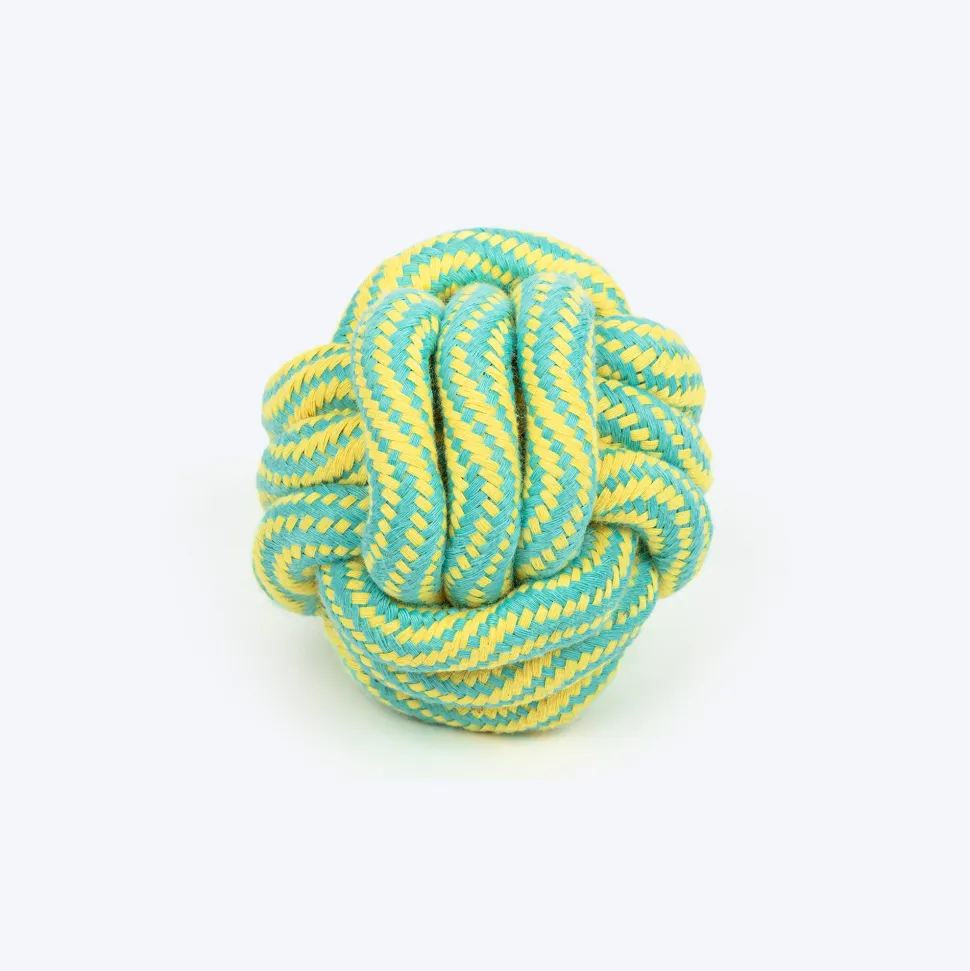 TLC Tug Knot Ball Rope Toy For Dog - Yellow & Turquoise