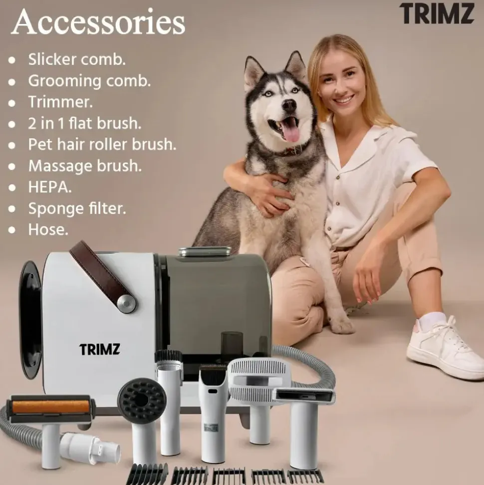 Trimz Pet Grooming Kit & Vacuum Suction For Dog & Cat - White
