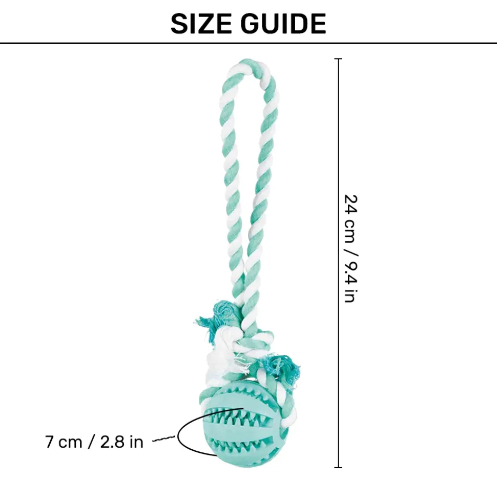 Trixie Dentafun Natural Rubber On A Rope Nat Rub Toy Mintfresh For Dogs - Green - 7 X 24 cm