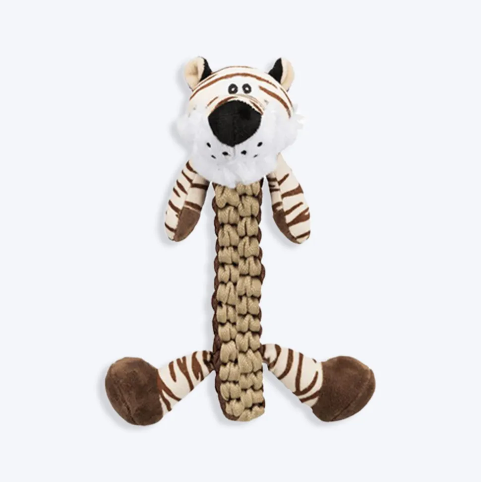 Trixie Tiger Robust & Plaited Body With Sound Plush Dog Toy - Brown - 32 cm