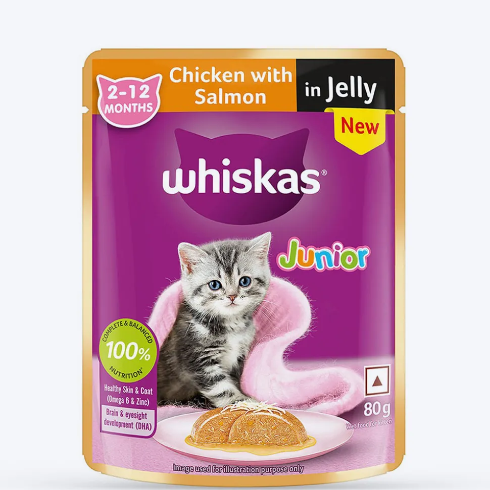 Whiskas Chicken With Salmon In Jelly Wet Food For Junior (2-12 Months) Kitten - 80 gm Pack