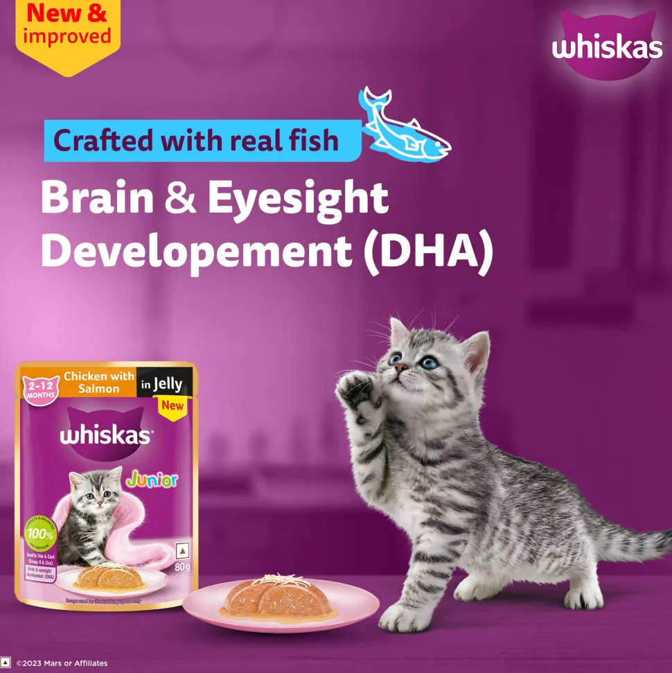 Whiskas Chicken With Salmon In Jelly Wet Food For Junior (2-12 Months) Kitten - 80 gm Pack