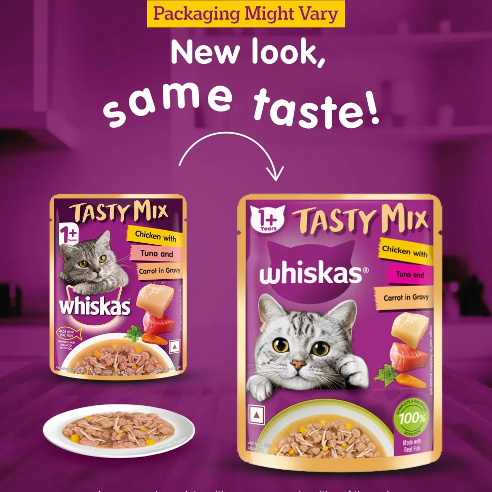 Whiskas Tasty Mix Adult (1+ year) Chicken With Tuna & Carrot in Gravy Wet Cat Food - 70 gm Pack