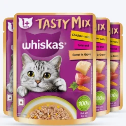 Whiskas Tasty Mix Adult (1+ year) Chicken With Tuna & Carrot in Gravy Wet Cat Food - 70 gm Pack