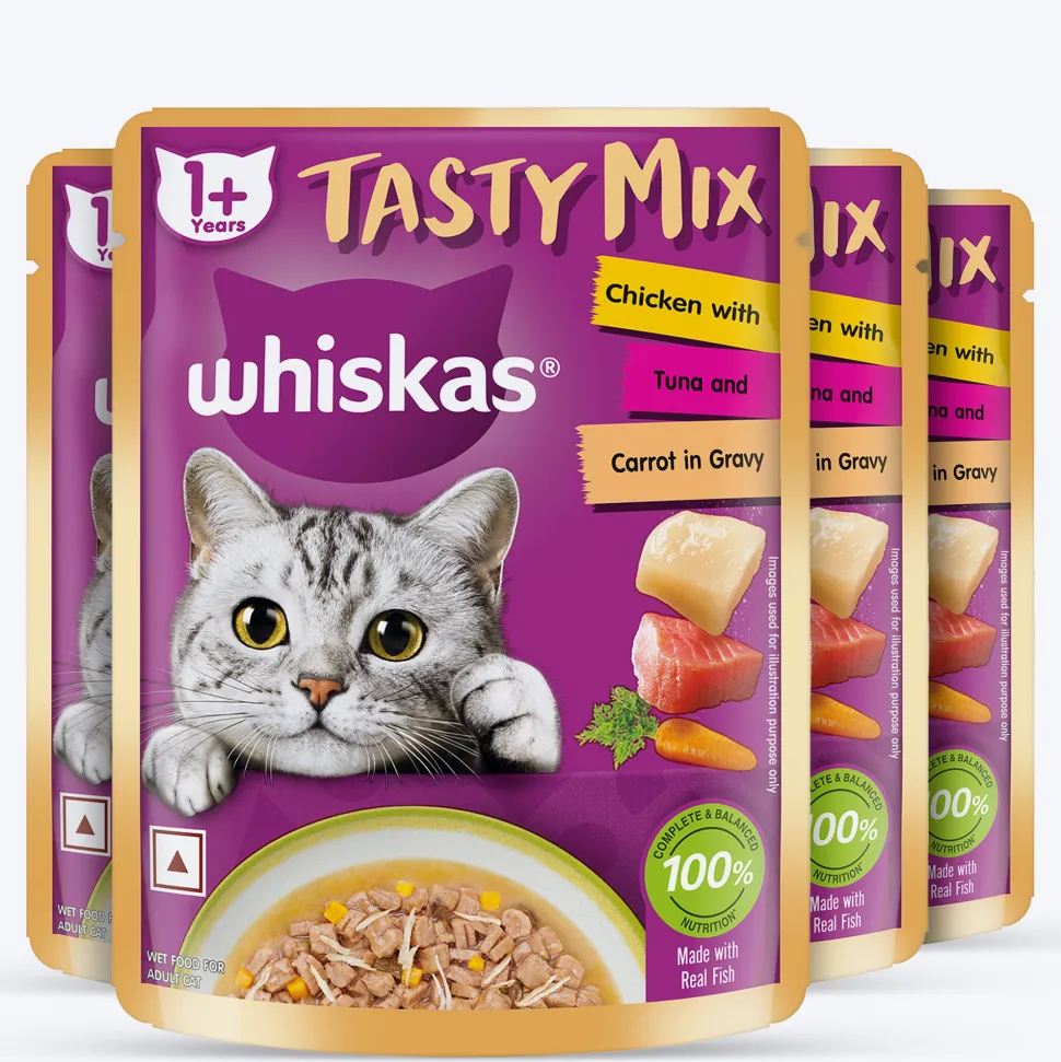 Whiskas Tasty Mix Adult (1+ year) Chicken With Tuna & Carrot in Gravy Wet Cat Food - 70 gm Pack