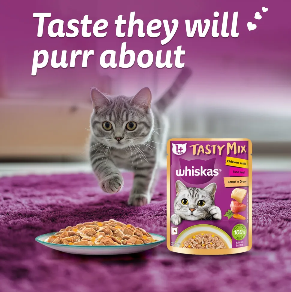 Whiskas Tasty Mix Adult (1+ year) Chicken With Tuna & Carrot in Gravy Wet Cat Food - 70 gm Pack