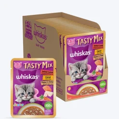 Whiskas Tasty Mix Seafood Cocktail With Carrot In Gravy Wet Food For Junior (2-12 Months) Kitten- 70 gm Pack