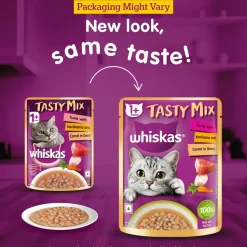 Whiskas Tasty Mix Wet Food Made With Real Fish (Tuna & Kanikama), And Carrot in Gravy For Adult (1+ year) Cat - 70 gm Pack