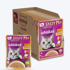 Whiskas Tasty Mix Wet Food Made With Real Fish (Tuna & Kanikama), And Carrot in Gravy For Adult (1+ year) Cat - 70 gm Pack