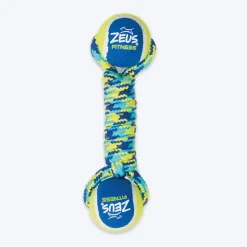 Zeus Fitness Double Tennis Ball Rope Dumbbell Fetch Dog Toy - Geen & Blue