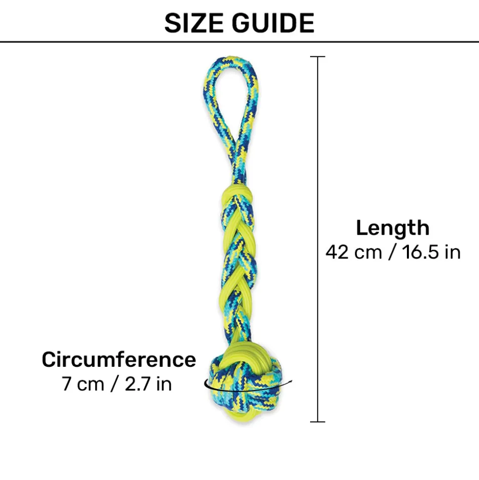 Zeus Fitness Rope & TPR Ball Tug Fetch Dog Toy - Green/Blue