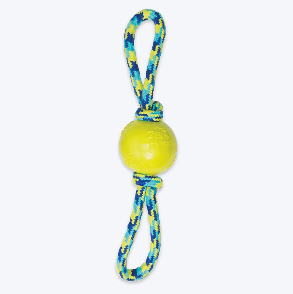 Zeus Fitness TPR & Rope Ball Tug With 2 Hand Loops Fetch Dog Toy - Green/Blue