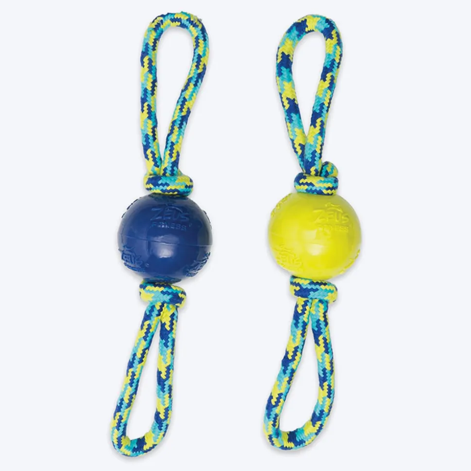 Zeus Fitness TPR & Rope Ball Tug With 2 Hand Loops Fetch Dog Toy - Green/Blue